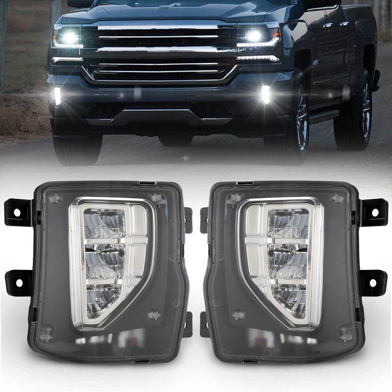 BUNKER INDUST LED Fog Lights Compitable for 2016 2017 2018 Chevy Silverado 1500, OEM Bumper Driving Fog lamp Kit,Chrome - Image 1